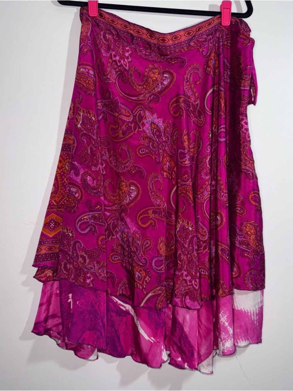 Jovani Designs Hawaii Pink Silk Wrap Skirt Paisley One Size Boho Midi